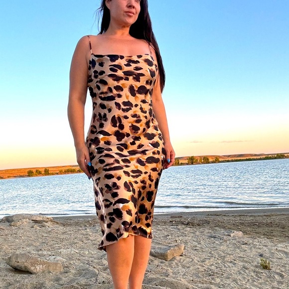 Dresses & Skirts - Satin cheetah midi dress